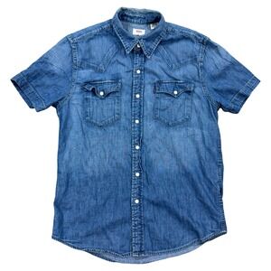 Levi's Denim Shirt Men's Small Blue Pearl Snap Short Sleeve Western Cowboy